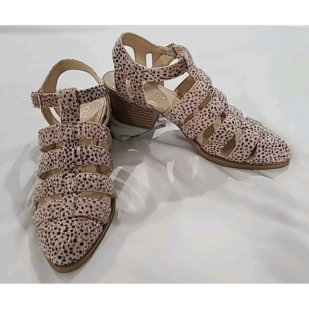 CL Chinese Laundry Caileigh Tan Nude Spotted Calf Hair Cheetah Gladiator Sandals